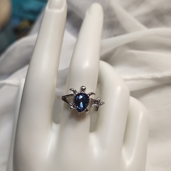 Sea Turtle 🐢 Ring w Shell Sz.8 Blue& Silver - Picture 1 of 5